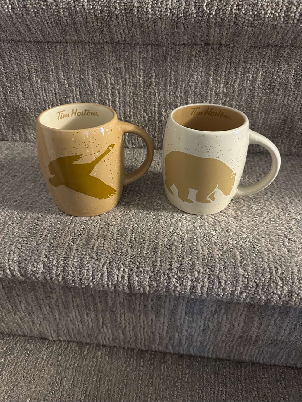 Tim Hortons limited edition 2016 Canada mugs featuring a bear and a goose